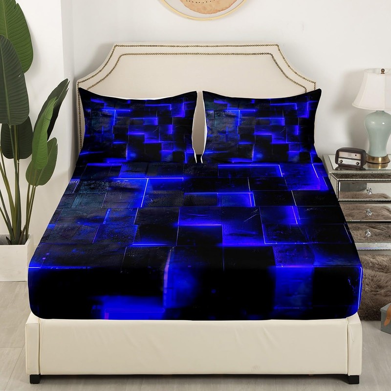 3D Geometric Leaves Abstract Aesthetic Bed Linen, Black and Navy
