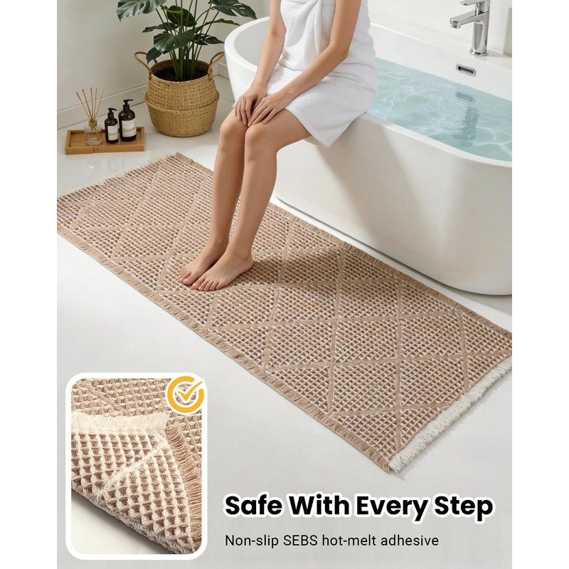 Large Bathroom Rugs 2' x 6', Long Runner Rug Waffle