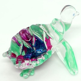 Sansukjai Turtle Sea Miniature Tiny Figurines Animals Hand Blown Glass Art Collectible Gift Home Decorate (Multi-Green)