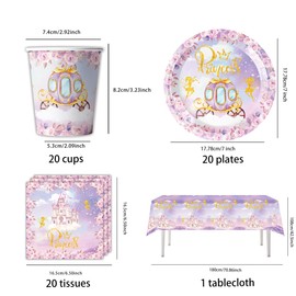 61 Pieces Pink Romantic Castle Party Tableware Including Cups, Plates, Napkins, Tablecloths, Suitable for Weddings, Anniversaries, Camping, Available for 20 Guests