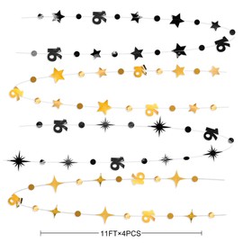 Black Gold 16th Birthday Decorations Number 16 Circle Dot Twinkle Star Garland Streamer Banner Backdrop for Girls Boys Happy 16th Birthday Sweet Sixteen Anniversary Cheers to 16 Years Party Decor