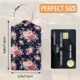 2 Pcs Luggage Tags for Suitcase,Watercolor Roses Flowers Luggage Tag Name Id Labels with Privacy Cover for Travel Backpack Women Men