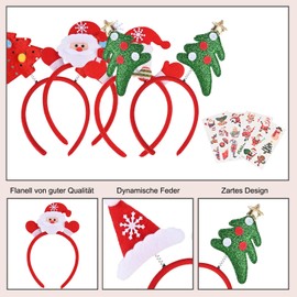 Faburo Pack of 10 Christmas Headband Hair Accessories Christmas Decoration with Christmas Stickers for Christmas Party for Adults and Children