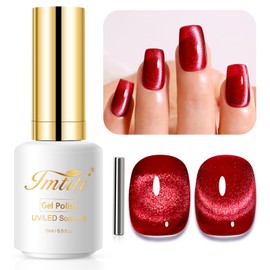 Imtiti Cat Eye Gel Nail Polish, 15ml Blood Red Crystal Glitter Cat Eye Gel Polish With Magnet Magnetic Gel Nail Polish Holographic Galaxy Sparkly Soak Off UV Led Manicure Nail Salon Kit