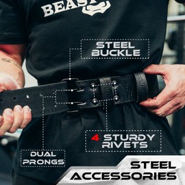 Weight Lifting Belt for Men and Women, Leather Fitness Belt for Weightlifting, 4 Inch Padded Lumbar Support, 10 Adjustable Holes, Ideal for Powerlifting, Deadlifts, 2XL, BLACK