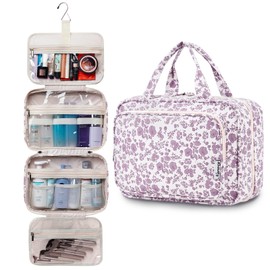 Narwey Hanging Travel Toiletry Bag for Women Wash Bag Cosmetics Makeup Bag Organizer for Travel Size Accessories (Little Dusty Pink Flower (Medium))