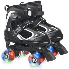 Kids Roller Skates for Boys - Black for Teenagers Youth Age 10 11 12 - Adjustable All Light up Wheels Indoor Outdoor Sports Birthday Gift for Son and Grandson