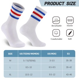 Ultrafun 5 Pairs Striped Crew Socks Cotton Cushioned Athletic Sports Running Socks for Men Women Teens (US, Alpha, Large, Regular, Regular, Multicolor)