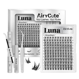 Luna | AiryCute MangaMagic Collection Upgrade U Lashes with Ultra-Dense, Waterproof, Long-Lasting Lashes | Aphrodite | Fashion Wet Look | Beginner Friendly DIY Lashes For a Flawless, Voluminous Look | Trendy & Must-Have Clusters:_Luna Kit