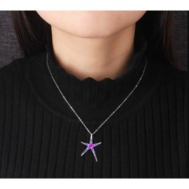 Jewellery Gift Set for Women - Starfish Nautical Beach Theme Design - Silver Plated Pendant Necklace with Purple Fire Opal Enamel Inlay & Matching Drop Earrings - With Gift Box - (Purple)