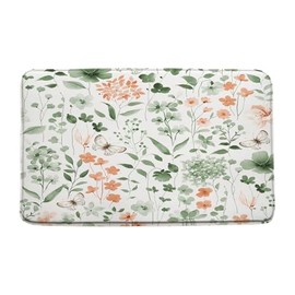 CCXTCZ Floral Plant Bath Mat Sage Green Wildflower Butterfly Watercolor Rustic Fabric Bathroom Microfiber Memory Foam Absorbent Rug Bathroom Decor Rug,17.8x29.5 Inch