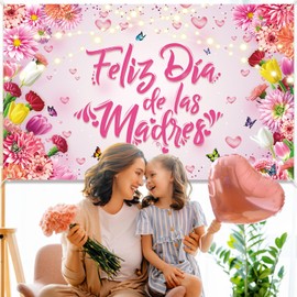 Ushinemi Feliz Dia de las Madres Decorations Feliz Dia De Las Madres Banner Happy Mothers Day Banner Backdrop, Mom Mother’s Day Party Supplies, 6 x 3.6 ft