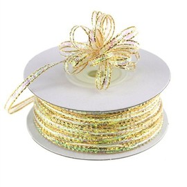 Ben Collection 1/4" X 25 Yards Iridescent Pull String Bows Ribbon (Iridescent Gold)