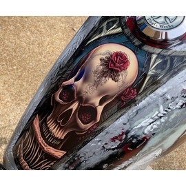 East Coast Vinyl Werkz - Skull & Rose w/Wooden Trim - 1pc - Fuel Tank Decal for Harley Davidson Sportsters Choppers Bobbers Honda Shadow Rebel Fury
