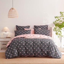 Nayoroom Heart Duvet Cover Queen Size Reversible Pink Grey Hearts Printed Coquette Bedding Set 3 Pcs Soft Microfiber Kids Girls Cute Comforter Cover Gifts for Women