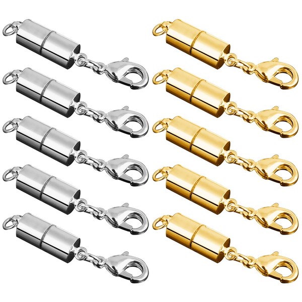 5PCS Gold + 5PCS Silver Color Cylindrical Style Magnetic Lobster Clasps for Necklace Bracelet Jewelry Making DIY Craft