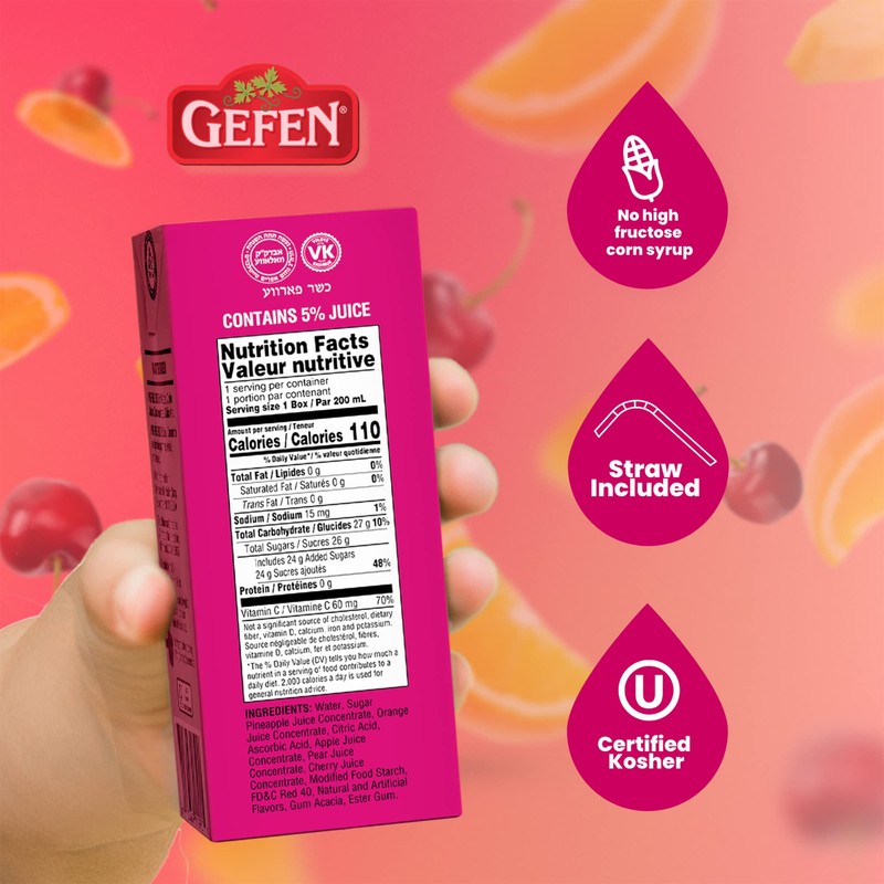 Gefen Fruit Punch Juice Box Drinks with Straw (27 Pack)