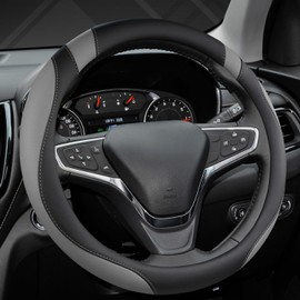 GIANT PANDA Car Steering Wheel Cover PU Leather 37-38 cm Breathable Non-Slip Steering Wheel Covers - Black+Grey