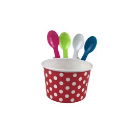 MMvolesy 8oz Red Paper Ice Cream Cups Polka Dot Paper Disposable Dessert Cups, Ice Cream Bowls For Cold Or Hot Food, Paper Dessert Cups, And Coloured Paper Cups For Soups With Spoon 50Pc