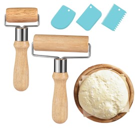 2 Stück Teigroller Holz,Kleine und Mittlere Rolling Pin,Nudelholz Klein mit 3 Stück Teigschaber,Teigausroller,Teigroller Klein,Nudelholz Holz,T-förmige Rollstab für Kuchen Pizza Backen Fondant Cookie