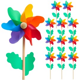 Blue Panda 12-Pack Rainbow Flower Pinwheels for Yard and Garden, Outdoor Pin Wheel Pride Decorations, Wind Spinners, Party Favors for Kids, Lawn Decor (11.2 in)