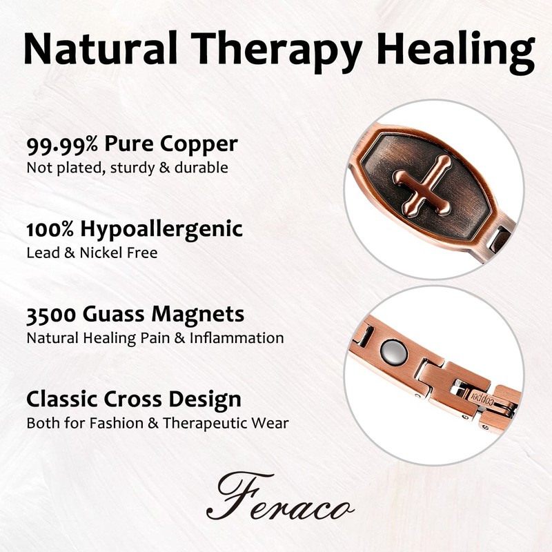 Feraco Copper Bracelet for Women 99.99% Solid Copper Magnetic Bracelets,