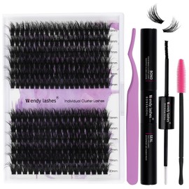 Lash Clusters Kit for Eyelash Extensions: DIY, Natural, Fluffy, Wispy, Waterproof, Anime, Manga, Cat Eye, RT0207-3D-60P+80P-0.07D1620
