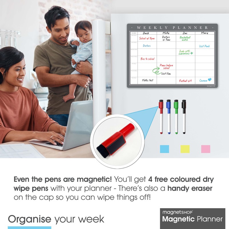 TMS A3 Magnetic Weekly Planner and Whiteboard, Fridge Memo Board