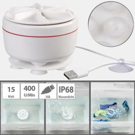 PEARL Reisewaschmaschine: Ultraschall-Mini-Waschmaschine mit Turbine, 400-U/Min., USB, 15 W (Handwaschmaschine, tragbare Waschmaschine Quick Wash, Ultraschallreiniger)
