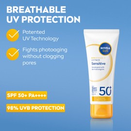NIVEA SUN Breathable UV Face Sensitive SPF 50+ (40ml), Face Sunscreen For Sensitive Skin, Prevents Sun Allergies and Irritations, Fragrance-Free and Non-Comedogenic Formula