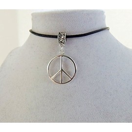 Jewelry tycoon Large peace sign necklace, peace sign choker, peace, hippie, hippy, hipster, retro, grunge, 90s, black leather choker, custom gifts