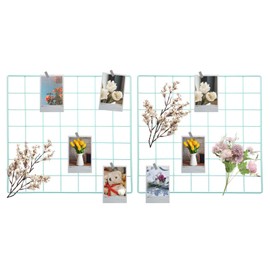 sourcing map 2Pcs Wire Wall Grid Panel, 14" x 14" Metal Photo Hanging Display Grid Shelf Decorative Gridwall Wire Board Organizer with Screw for Art Display Frame Home Decor, Green
