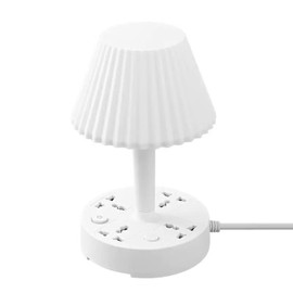 MAXBROTHERS White 3-in-1 Desk Lamp with Power Strip | 3 Adjustable Brightness Levels, 3 AC Outlets & 2 USB Ports, Free Phone Holder | Space-Saving Night Light for Home Office