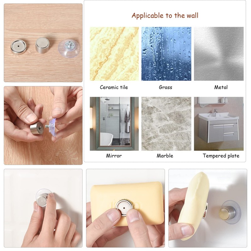 2pcs suction cup type magnetic soap holder, simple design and