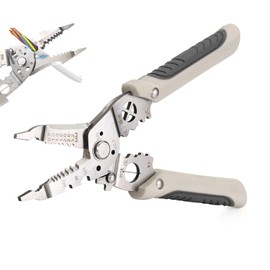 7 in 1 Multifunctional Wire Stripper, Stainless Steel Anti-Slip Cable Stripper Wire Crimper, Professional Adjustable Wire Cutters Electrical Twister Tool (Grey)