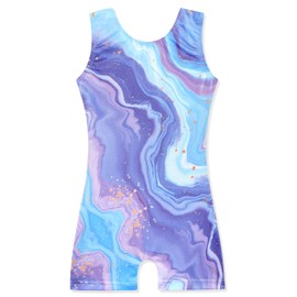 HOZIY 5t Leotards for Girls Gymnastics Size 5-6 Years Biketard Tumbling Outfits Swirl Gold Liquid Blue Purple Marble Print Dance Clothes Shiny Sparkle Glitter Bodysuit