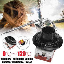Universal Capillary Thermostat Cooling Radiator Fan Control Switch TS-120SR, Featuring 0-120°C Heating/Cooling