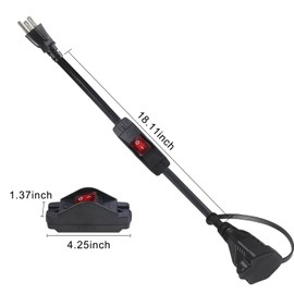 wininks ON Off Switch Extension Cord 3 Prong - 1.5FT Waterproof NEMA 5-15P Male to NEMA 5-15R Female 3 Prong Extension Cable for Outdoor IP54, Heavy Duty Supply Cord 125V 15A,SJTW 14AWG