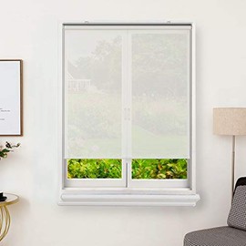 Cordless Light Filtering Solar Screen Roller Shade, UV Protection and Fire Retardant Semi Sheer Roller Blind for Indoor Outdoor 72x72 Ivory