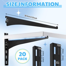 Gisafai 20 Pack 12 Inch Shelf Adjustable Shelving Brackets Single Track Twin Track System Metal Bracket for Shelving Shelf for Stores Closet Kitchen