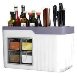 Spice Rack Organizer & Holder with Knife Block, Multifunctional Kitchen Organizer with Seasoning Storage Box, Seasoning Box, Spices Jars Storage Shelf for Kitchen Countertop