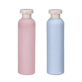 YMCLUB 2pcs Squeeze Bottle Set, 260ml Refillable Plastic Travel Squeeze Bottles for Shampoo, Conditioner & Lotion, Leak-Proof Disc Top Flip Cap - Pink & Blue