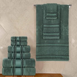 Superior Cotton 9 Piece Assorted Floral Towel Set, 3 Bath, 3 Hand, 3 Washcloth/Face Towels, Quick Dry, Home Essentials, Shower, Spa, Luxury Plush Soft Absorbent Towels, Zero Twist, Forest Green