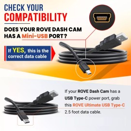 ROVE 2.5Ft Mini-USB Data Cable for R2-4K Dash Cam (with Mini USB Port)