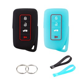 Key Fob Cover for Lexus, Silicone Key Protector Compatible with 2013-2023 Lexus RX ES GS LS NX RS GX LX RC LC 350 Key Shell Case Holder 4 Button Glow in The Dark Keychain Black+ Glow Blue 2PCS