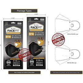 KF94 Certified [10 Pack][BLUNA] Premium 4-Layer Black Face Mask [Adjustable Ear Loop][Anti-Trouble Skin][Individual Pack][Made in KOREA] + 1 Lanyard