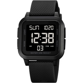 findtime Digital Watch Men Women Square Face Big Numbers LED Electronic Unisex Wrist Watches Waterproof/Alarm/Countdown Timer/Dual Time/Stopwatch/12/24H