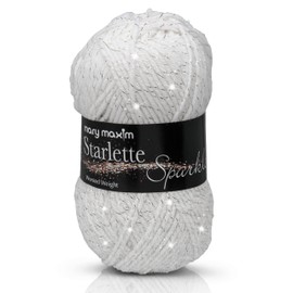 Mary Maxim Starlette Sparkle Yarn - 4 Medium Worsted Weight Yarn, 98% Acrylic, 2% Polyester Yarn for Knitting and Crocheting - 4 Ply Soft Yarn for Blankets, Clothing, Decor - 196 Yards - White/Silver