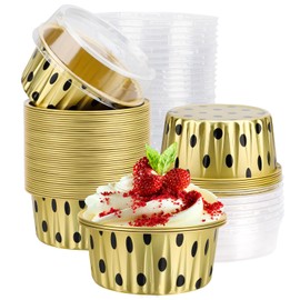 EUSOAR Creme Brulee Ramekins Disposable, 50pcs 5oz Disposable Ramekins with Lids, Aluminum Foil Baking Cups Foil Ramekins, Cupcake Baking Cups, Muffin Cups for Baking, Dessert Containers with Lids