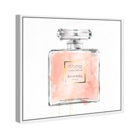 The Oliver Gal Artist Co. Fashion and Glam Framed Wall Art Canvas Prints 'Mademoiselle' Perfumes Home Décor, 16" x 16", Pink, White